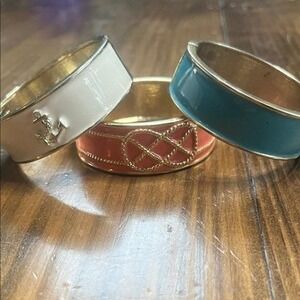 Nautical Anchor Rope Cuff Bangle Bracelets Set Women Gold Tone Enamel